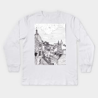 Aberdeen Town Scotland Pen Ink Drawing Kids Long Sleeve T-Shirt